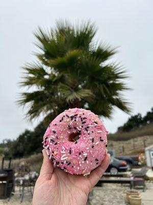 Strawberry icing donut