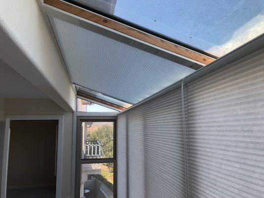 Cellular (honeycomb) shades and skylight shade for glare and heat