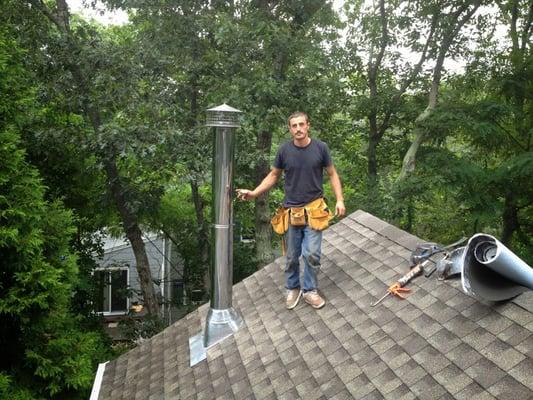 Dual pipe chimney installation done by sunrise roofing and chimney