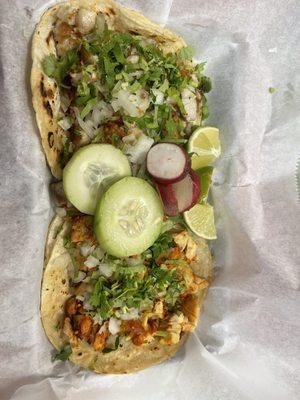 Top is the Pescado Taco. bottom is the Pollo Asado Taco.  Both were delicious!!!