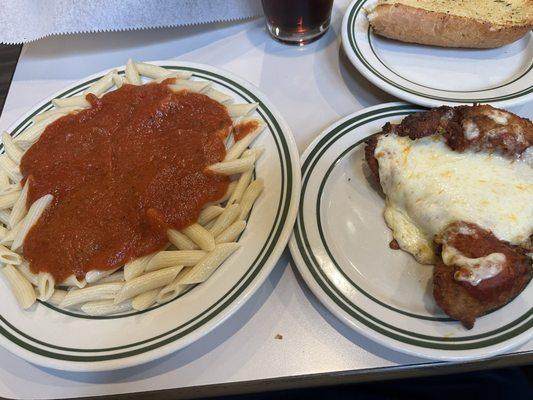 Chicken Parmesan with penne