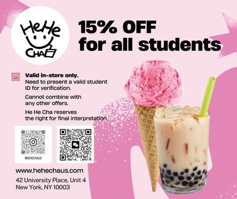 Enjoy our special offer 15% OFF for all students!