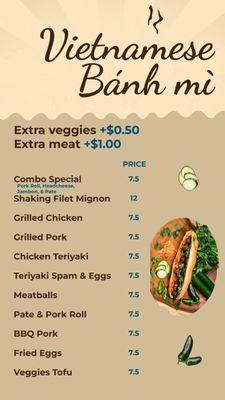 Banh Mi Menu