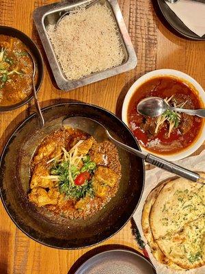 Balochi Tikka Karahi, Ginger Chicken Handi, Beef Nihari, Rice and Naan