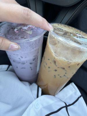 Taro milk tea and Vietnamese coffee