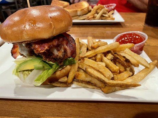 Avocado chicken club sandwich with hand cut fries. Weekly special.