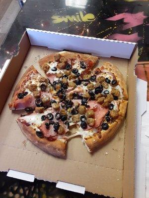 SAUSAGE, HAM, & OLIVES BEER-CRUST PIZZA GUYS!!!!!