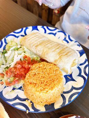 Chimicarnitas, rice and salad