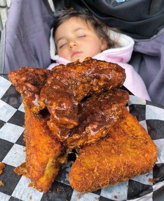 Tender Royale (Deep Fried Grilled Cheese topped with Hot Chicken) ($12.50)