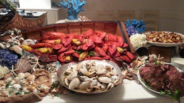 Our clambake buffet set up for dinner parties