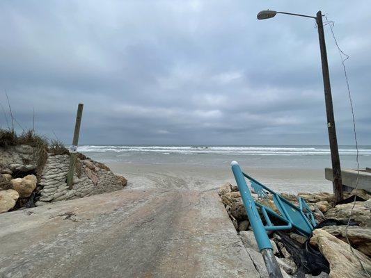 Beach access ramp after hurricane Nicole