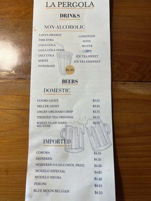 Drink menu