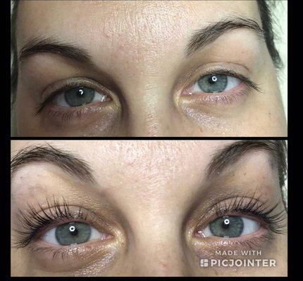 Lash lift with lash tint. This client said hers lasted 10 weeks. Great for women with straight lashes