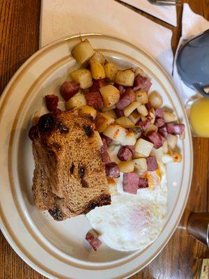 Corned beef hash with over easy eggs