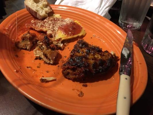 This chicken parm somehow made it past the chef, a kitchen manager (if there is one), and the waitress -- compare it to the other one.