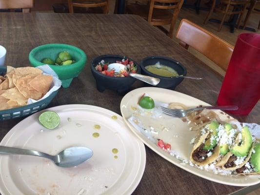 Steak tacos and that green salsa (boy does it have a bite but oh so good!!!!)