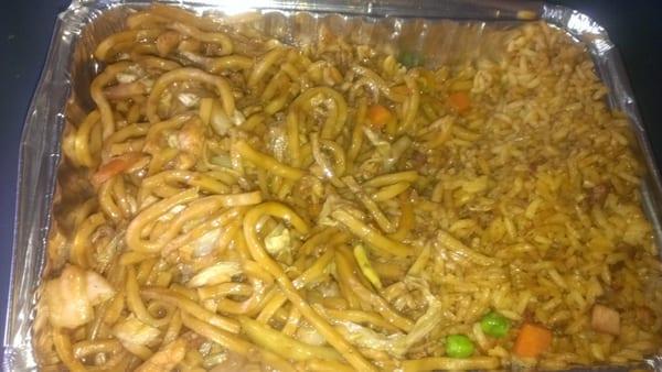 Chicken lo mein and fried rice