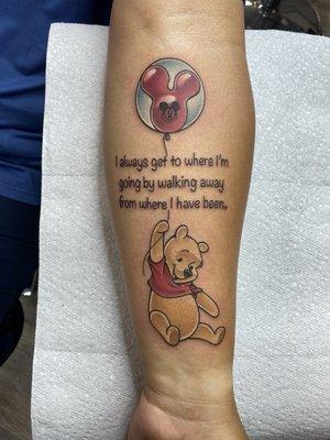 Winnie the Pooh quote tattoo done by Matt