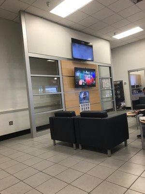 Waiting area - tv on bottom and status screen on top