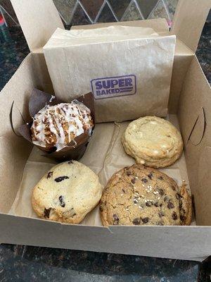 Pumpkin muffin and assorted cookies - all vegan.