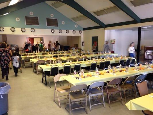 Dining hall setup for Thanksgiving dinner.