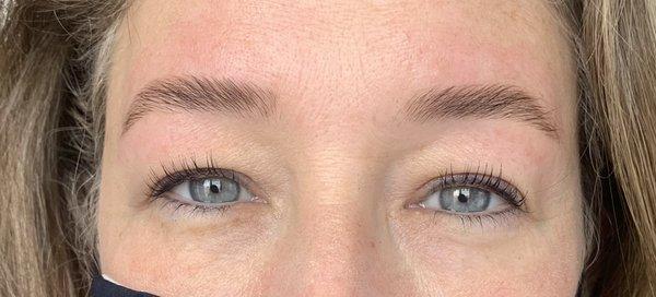 Lash Lift, Brow Lamination, Brow Shaping And Brow Tint to complete her look!