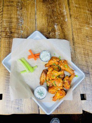 Classic Buffalo Wings with House made Ranch, Celery & Carrots. All Our Wings are Marinated & Baked!