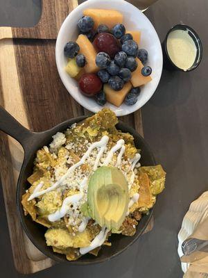 Chilaquiles with a  Fresh Fruit Bowl