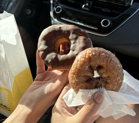 Chocolate Glazed Raised Original Donut and Apple Spice Cake Donut