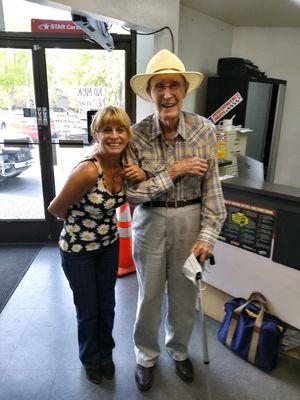 This is Orval. He is 102 yrs old. He came yesterday for a smog check on his car and it passed. Yes he is still driving. I love it!