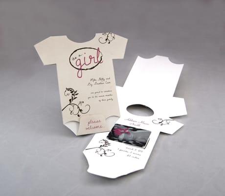 Custom Baby Invitations! Includes envelopes and Onsie Invitation