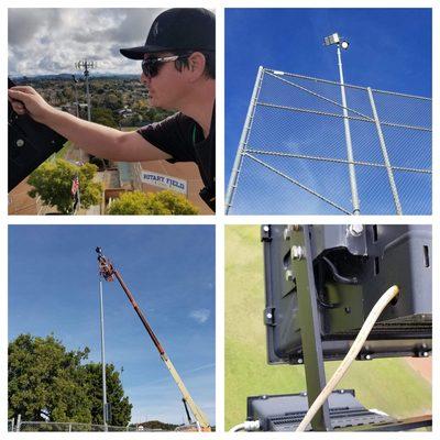 Recently repaired field lights at a local Sports park.