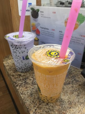 Small taro and Thai slush with mini bobas