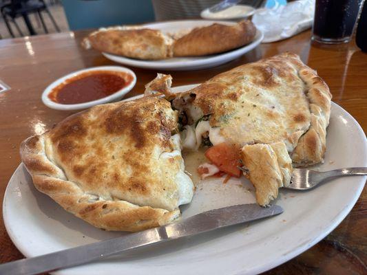 Veggie calzone with added sausage