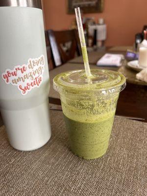 The Green Express Smoothie regular sized with 8.862% AND a 4% service charge for using a card costing $12.39