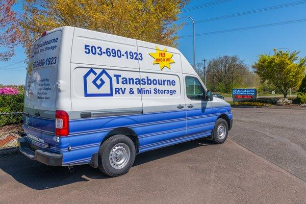 Use our free move in Van to take  your valuables to Tanasbourne RV & Mini Storage in Hillsboro, Oregon