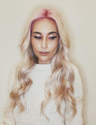 Rose Gold Toned Platinum Blonde With Pink Roots