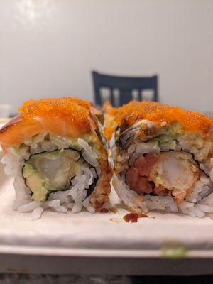 Debbie roll (left) and spicy jack roll