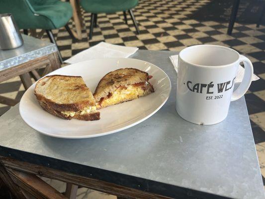 Bacon egg and cheese on sourdough bread