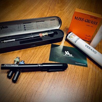 The Fernway Stylus Pen is great for traveling. The Miss Grass are pre-rolled "shorts" and they come with a secret inside!