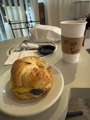 Brekkie today. Sausage and egg croissant and a large coffee with two shots. Just to get going!