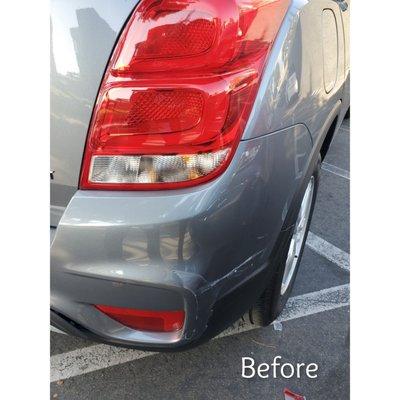 Bumper scratched, taillight cracked, and other damage