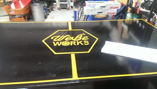 Our custom Ping Pong table at our warehouse.