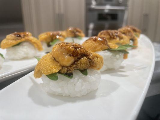 Uni Sushi with Shiso Leaf