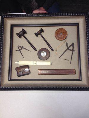 Shadow Box of tools found in grandfathers desk