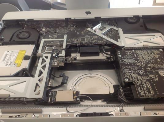 The inside of an overheating iMac.