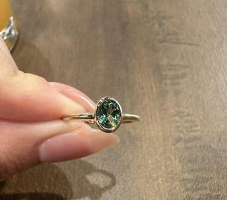 Custom 14k yellow gold bezel set tourmaline ring