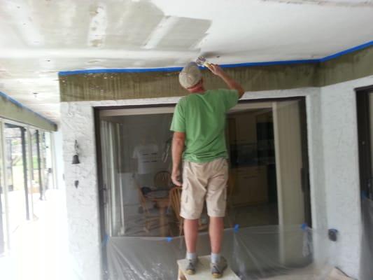 Popcorn removal, drywall fix and new texture at 1600 Shaker Lane