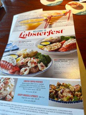 Menu for special Lobsterfest !