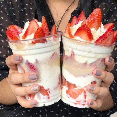 Strawberries and cream with condensed milk